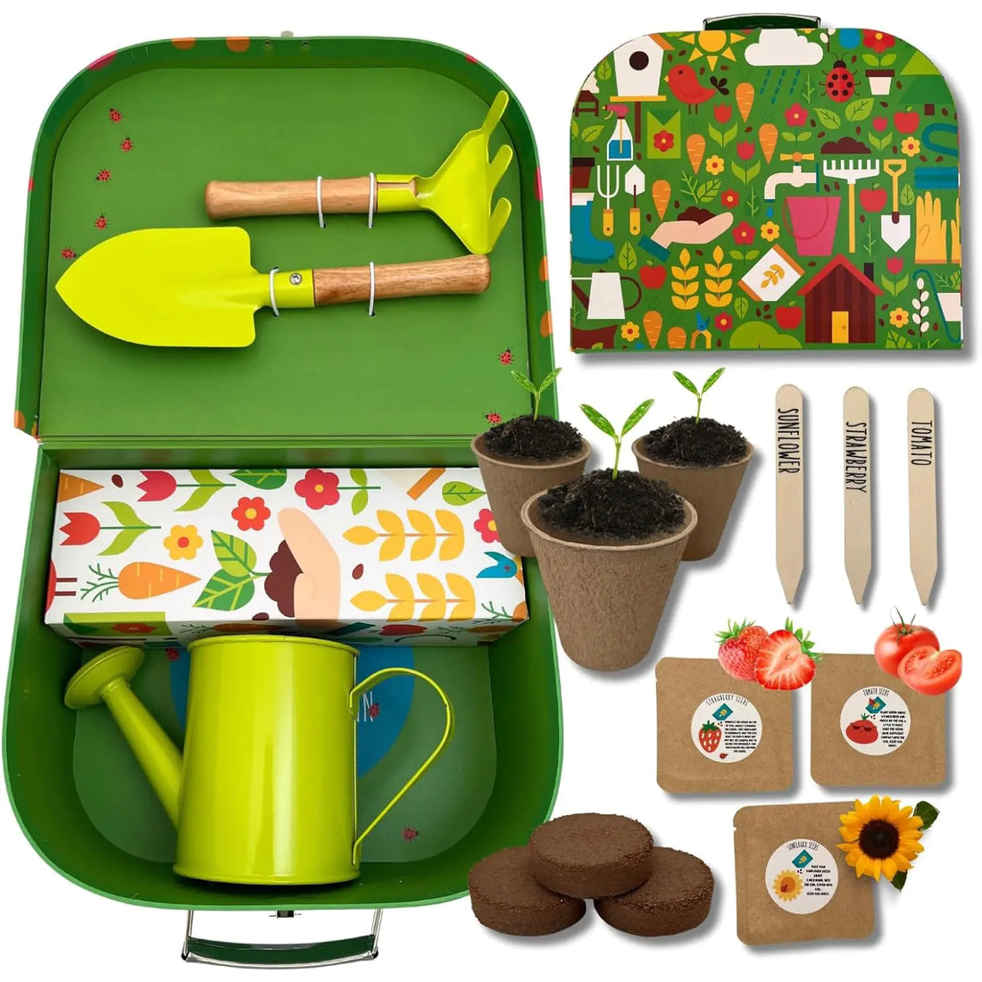 Kids Gardening Set | Kids Gardening Tools | 15 Pcs Toddler Gardening Set with Rake Shovel and Small Watering Can for Kids | Gardening Kit with Seeds | Educational Outside Toys for Kids