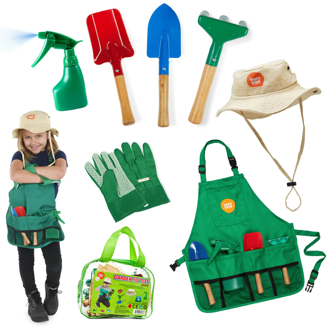 Born Toys Kids Gardening Tool Set for Ages 3-7 Kids