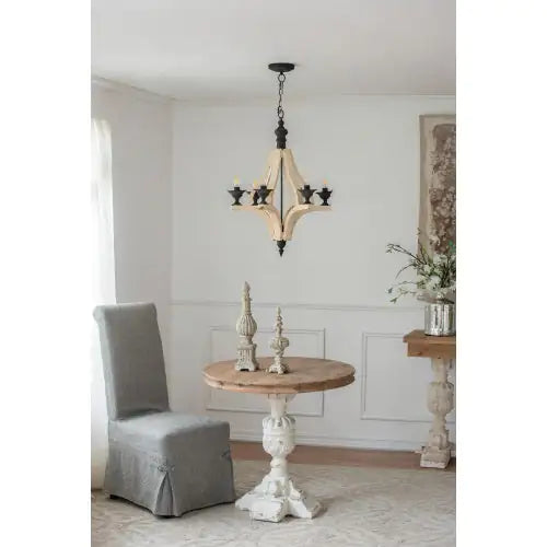 6 - Light Wood Chandelier With Adjustable Chain For Kitchen