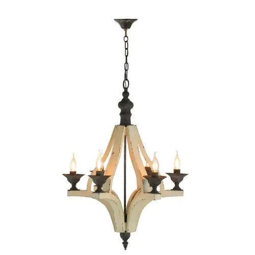 6 - Light Wood Chandelier With Adjustable Chain For Kitchen