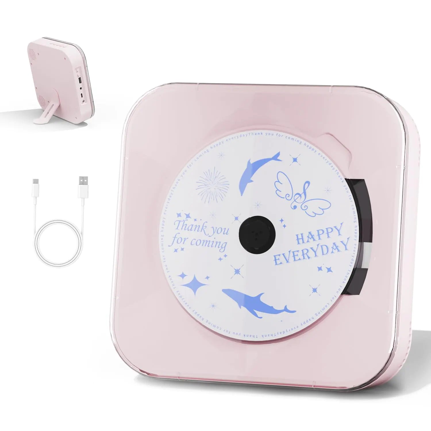 Yintiny Light Pink Audio CD Player with Speakers for Home Decor (CD909)