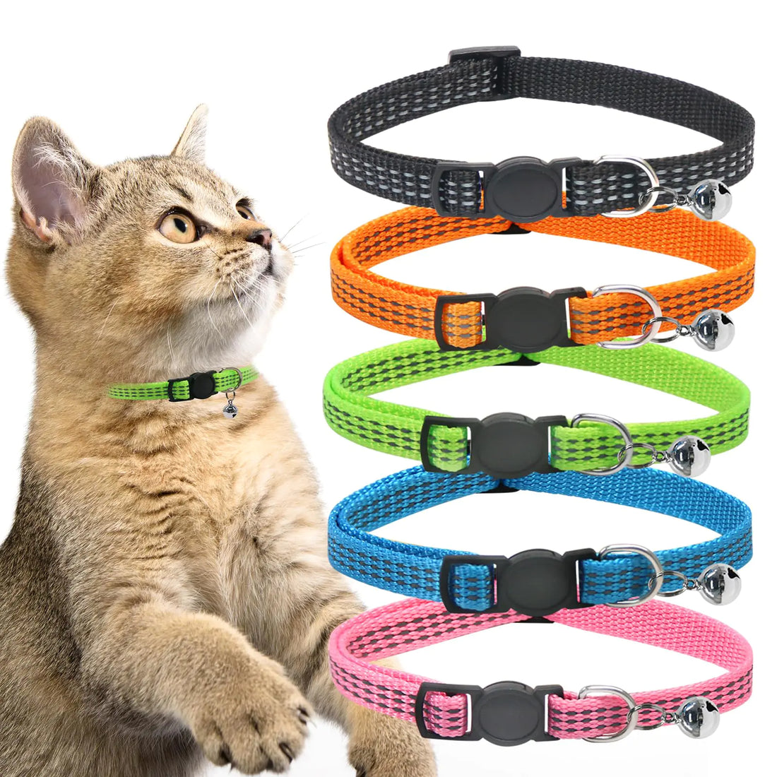 Pasking 10 Pack Reflective Cat Collars with Bells - Breakaway Colorful Adjustable