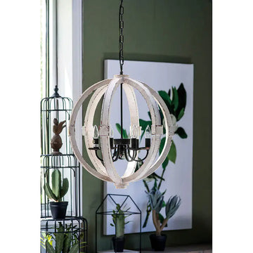 6 - Light Wood Chandelier With Adjustable Chain For Kitchen